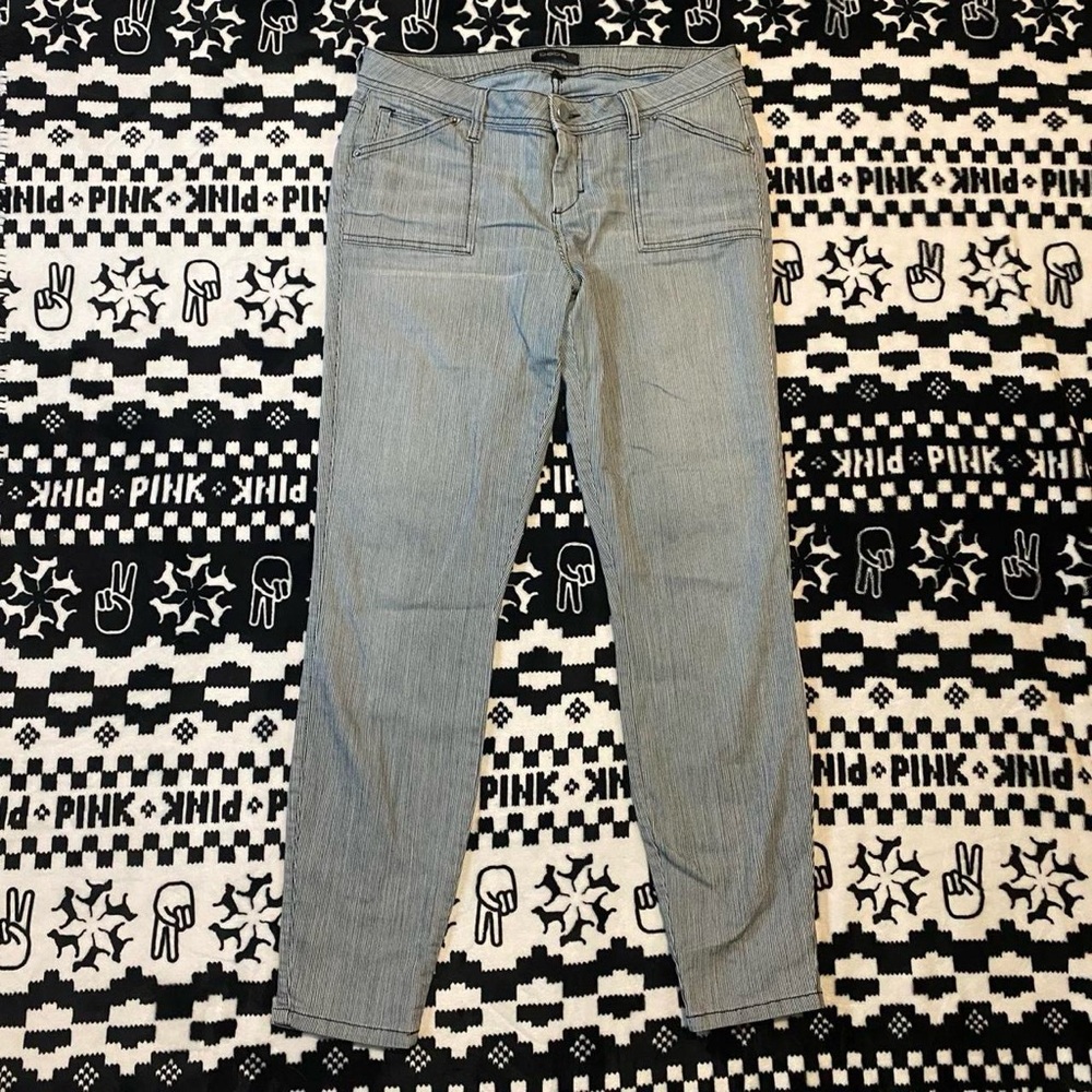 striped straight leg skinny jeans